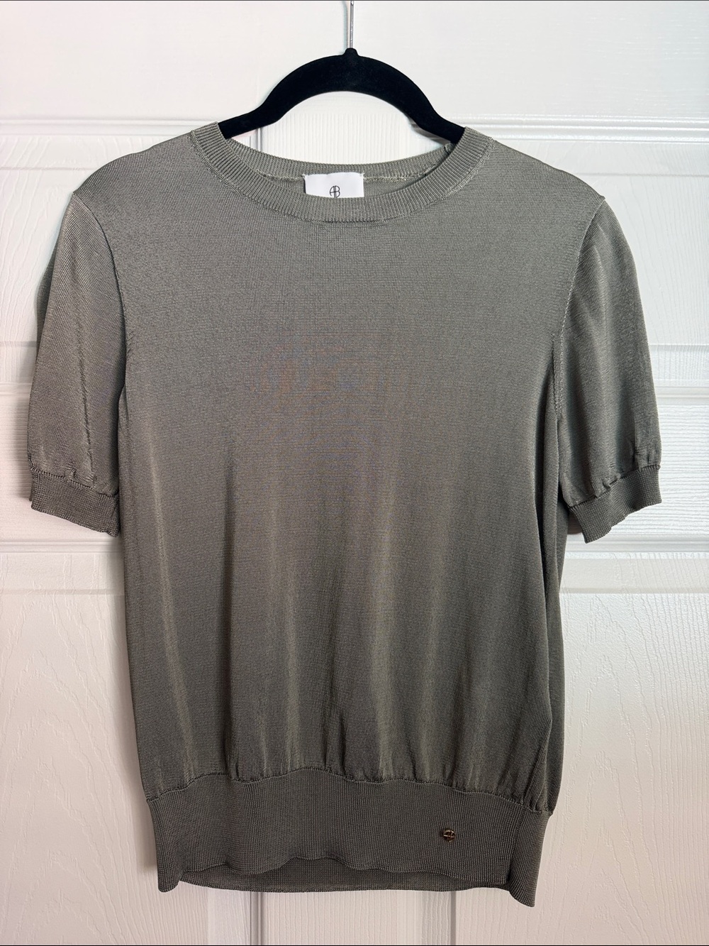 Anine Bing Short-Sleeve Knit Tee — Olive
